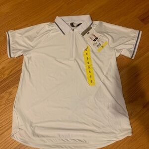 White Short sleeve polo shirt with zip